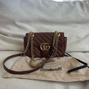 Gucci Brown and Gold Marmont Shoulder Bag